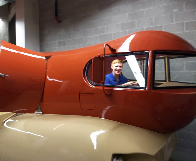 Mike in the wienermobile