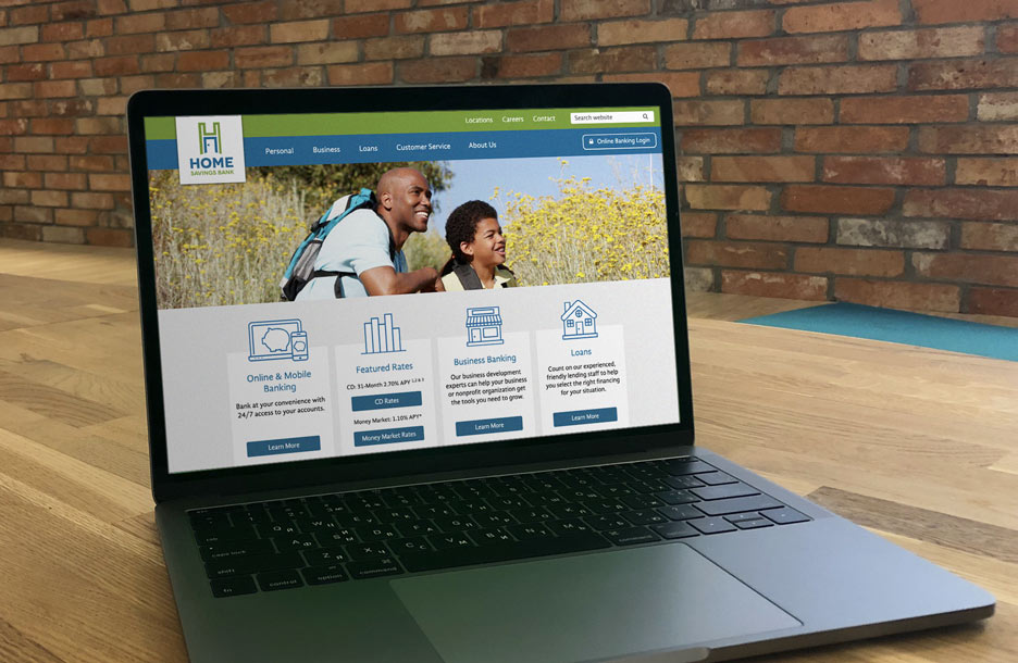 Home Savings Bank website on a laptop