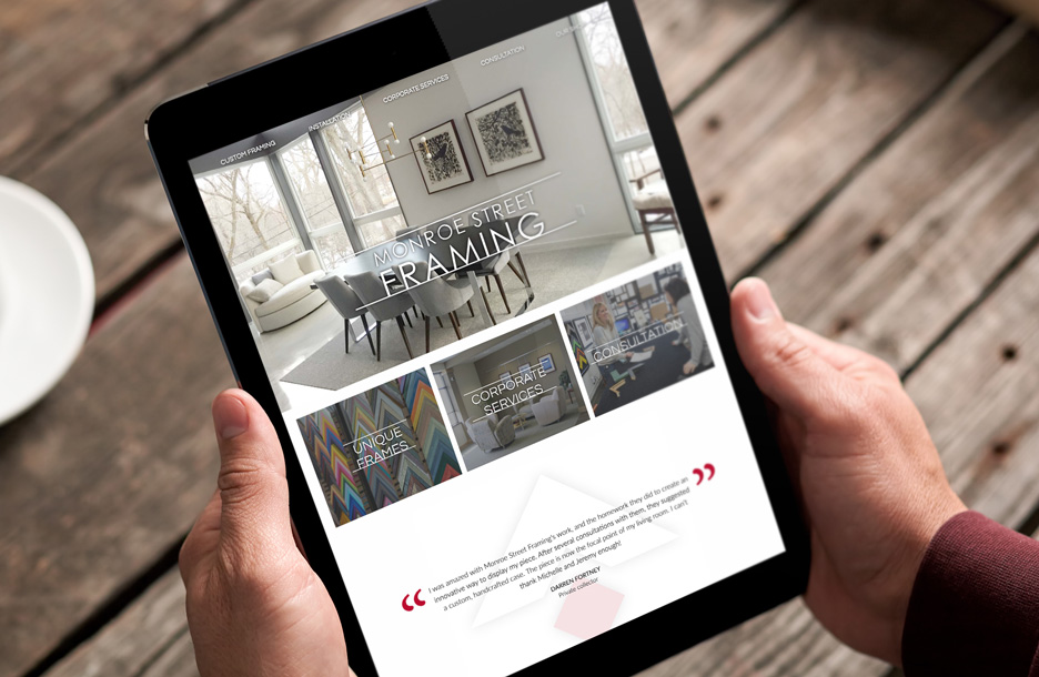 Monroe Street Framing website on a tablet